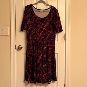 LuLaRoe Blue Red Patterned Swingy Nicole Polyester Spandex Dress Size 22-24